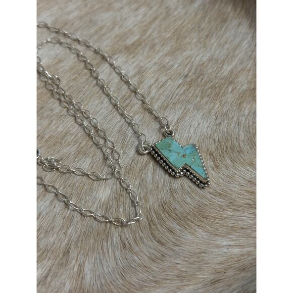 Native American SW Sterling Silver Blue Turquoise Lightning Bolt Necklace 925 - Picture 6 of 11
